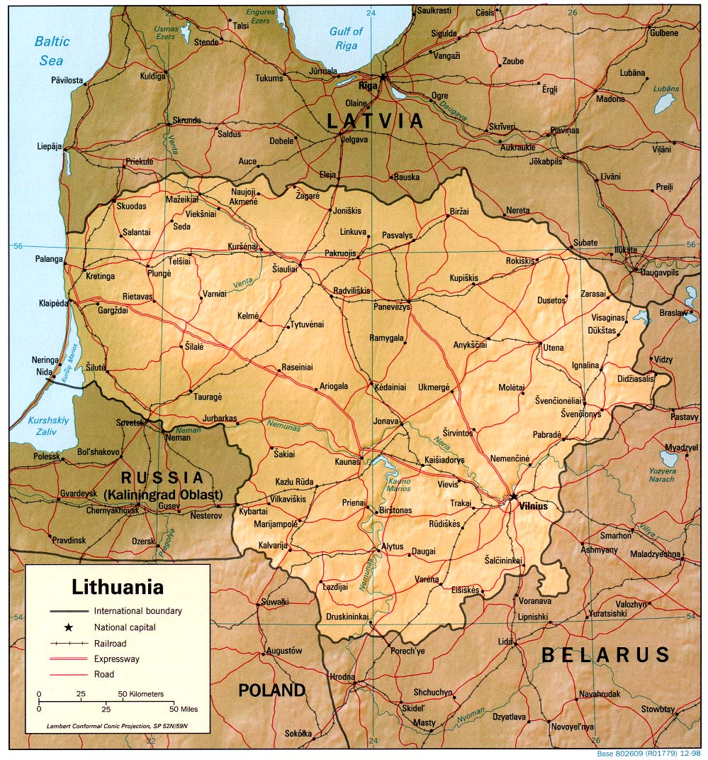 lituanie physique carte